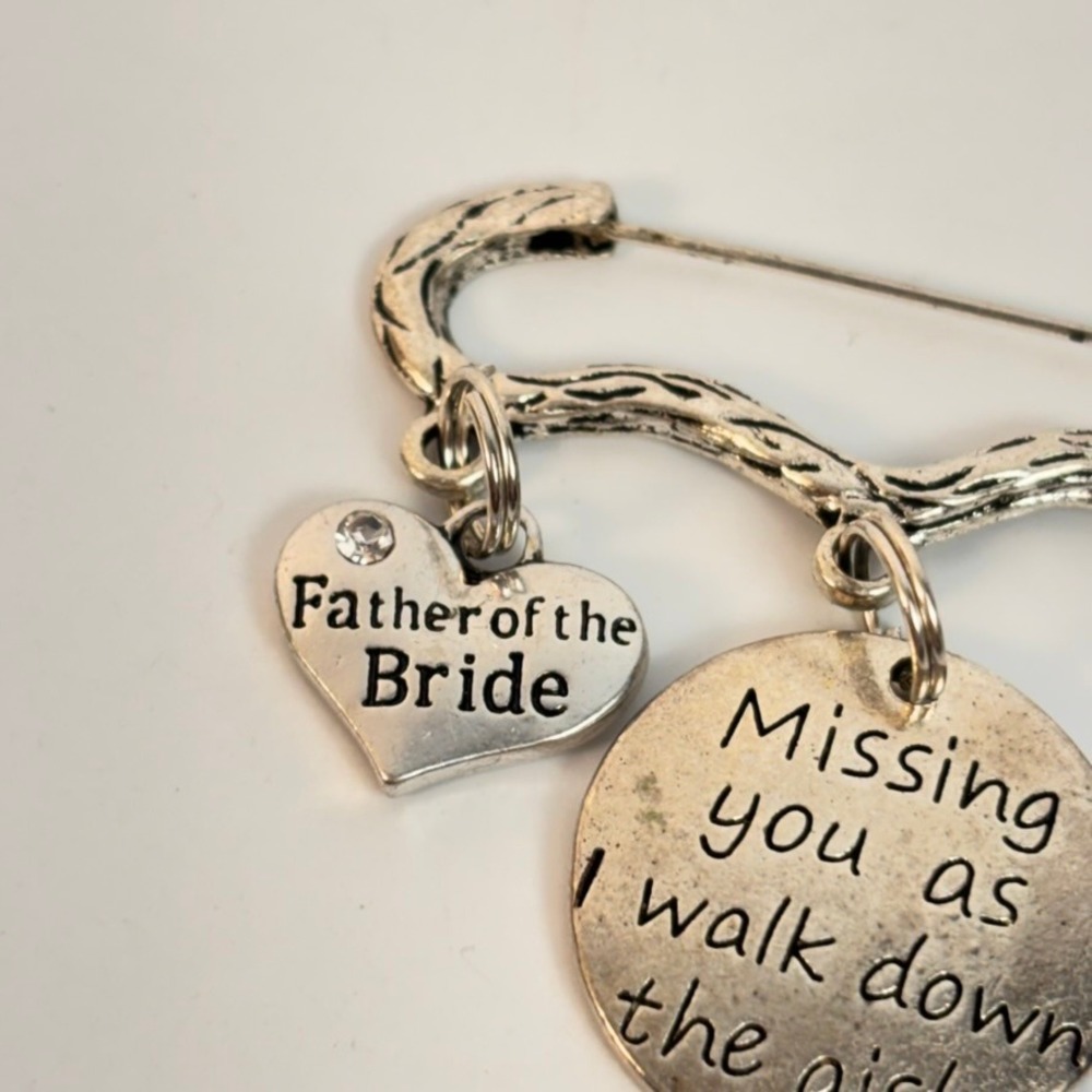 Memorial Wedding Brooch Silver Father of the Bride Missing You Aisle Charm Pin - Picture 6 of 7
